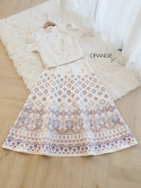 ORANGE JUICE Printed Tops With Long Skirts Sets